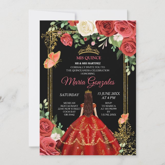 Invitación a Quinceañera de flores mexicanas de co (Anverso)