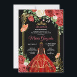Invitación a Quinceañera de flores mexicanas de co<br><div class="desc">Flores De Coral Negro Mexicano Quinceañera Invita A Mis Quince Anos,  15 Años, </div>