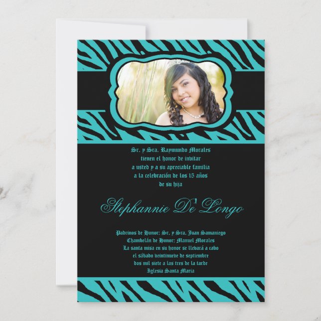 Invitación a Quinceañera de impresión Verde azulad (Anverso)