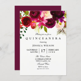 Invitación a Quinceanera de la flor rosa moderna d