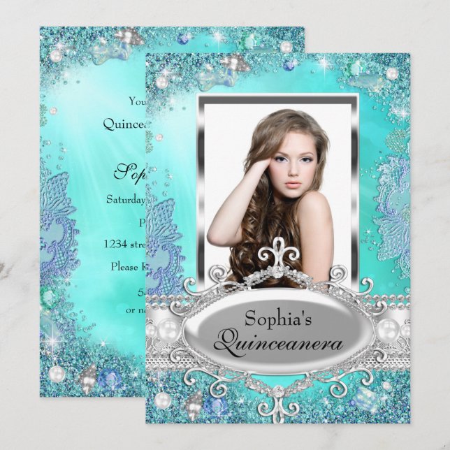Invitación a Quinceanera de la foto de las joyas o (Anverso / Reverso)