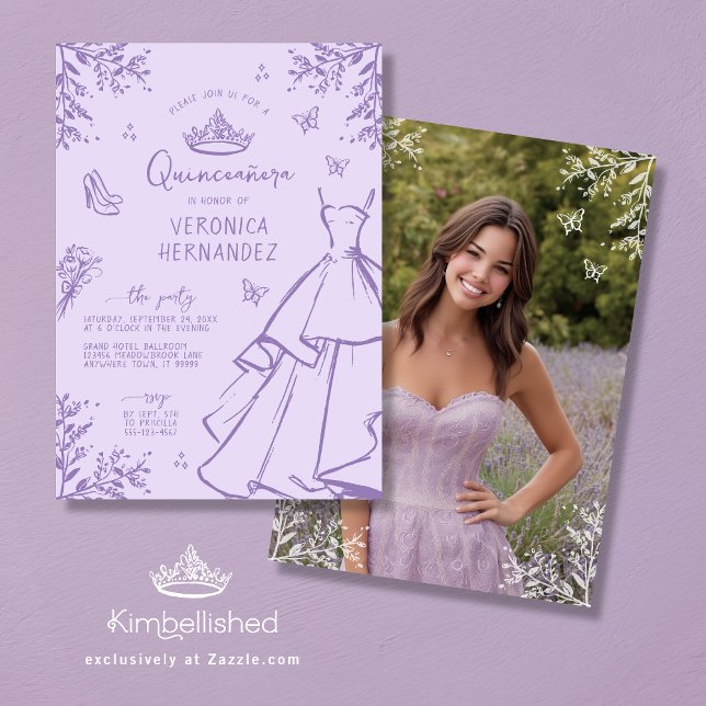 Invitación a Quinceanera de la foto de Lavender Sc (Front and Back)