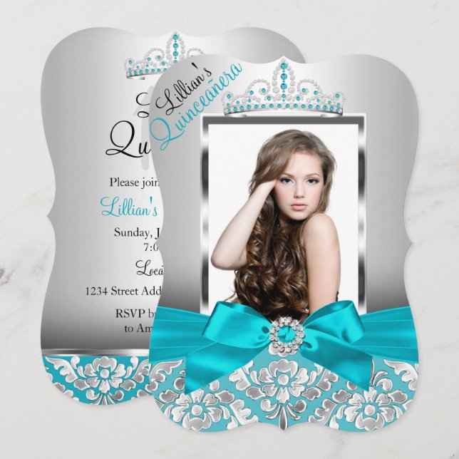 Invitación a Quinceanera de la foto de Tiara en Da (Anverso / Reverso)