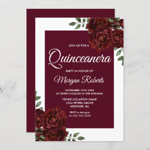 Invitación a Quinceanera de la frontera blanca Ros