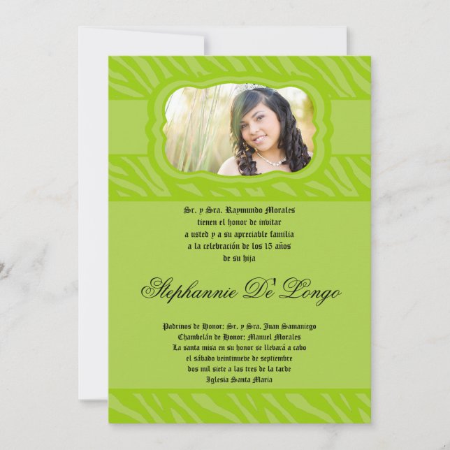 Invitación a Quinceanera de la impresora 5x7 Lime  (Anverso)