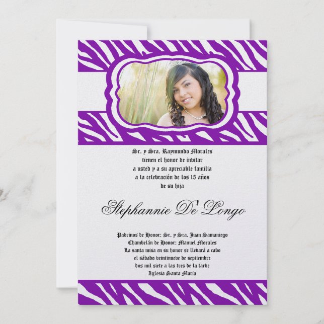 Invitación a Quinceanera de la impresora zebra de  (Anverso)