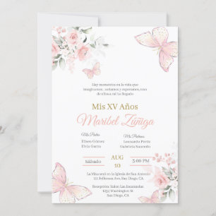 Invitación a Quinceanera de la mariposa rosa Rubor
