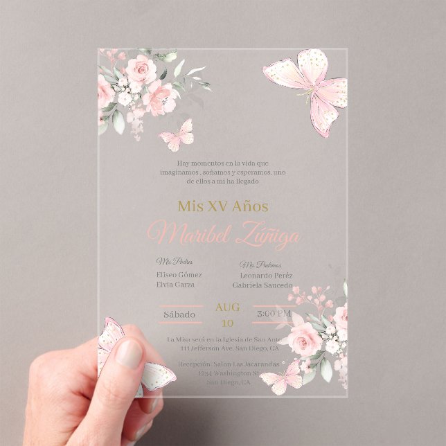 Invitación a Quinceanera de la mariposa rosa Rubor (Insitu (portátil))