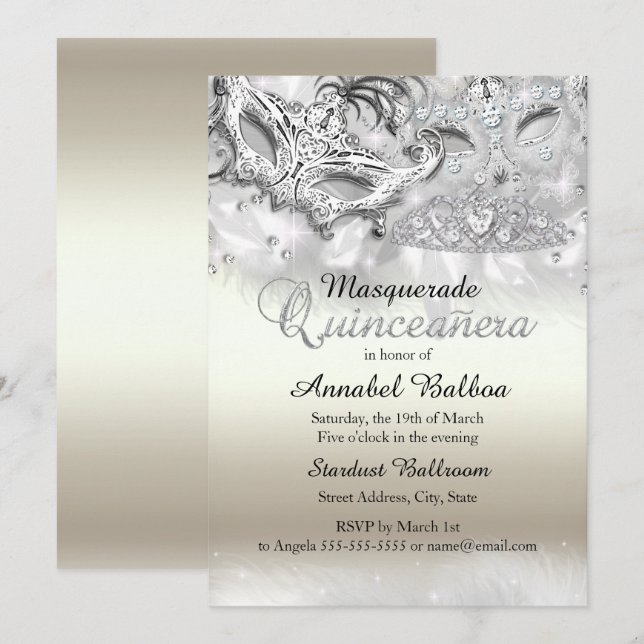 Invitación a Quinceanera de la máscara de la espum (Anverso / Reverso)