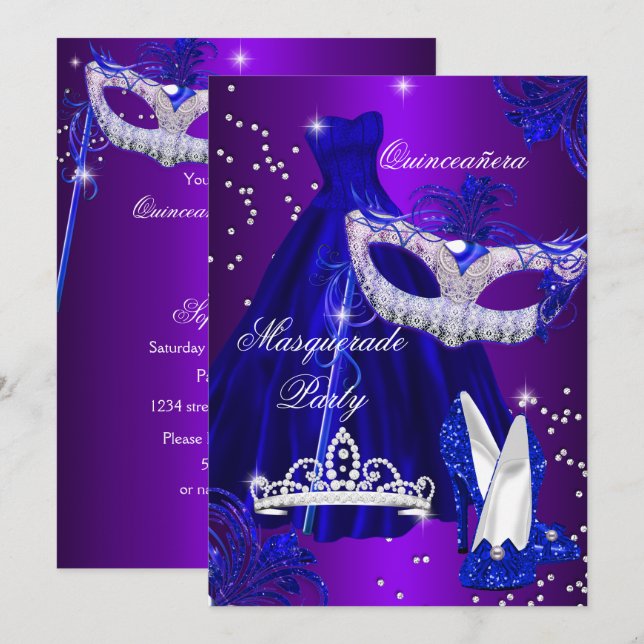 Invitación a Quinceanera de la mascarada de la rop (Anverso / Reverso)