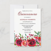 Invitación a Quinceanera de la Rosa Roja de Ruby