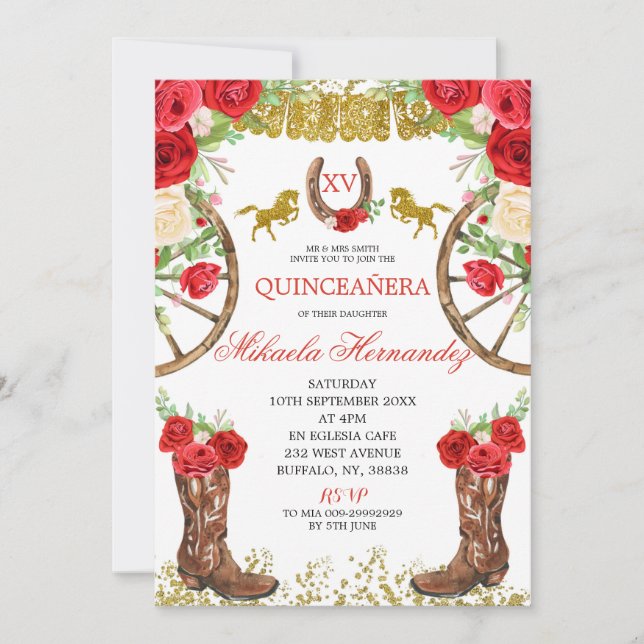 Invitación a Quinceanera de la Rosa Roja Occidenta (Anverso)