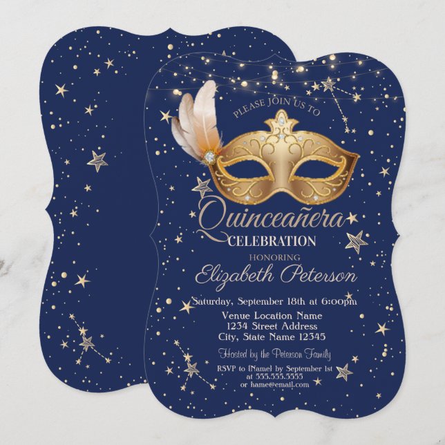 Invitación a Quinceañera de las estrellas azules d (Anverso / Reverso)
