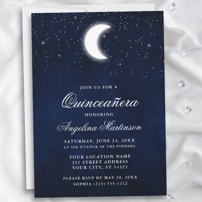 Invitación a Quinceanera de las estrellas celestes (Customize to add text or a photo to back of card.)