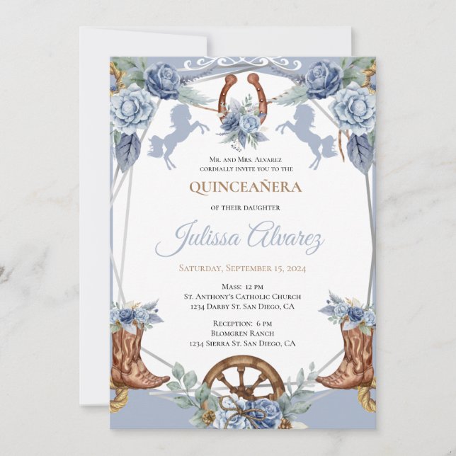 Invitación a Quinceanera de Light Blue (Anverso)