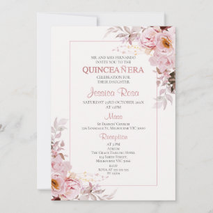 Invitación a Quinceañera de marco floral de Rubor