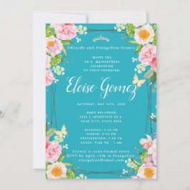 Invitación a Quinceanera de Mariposa Floral verde 