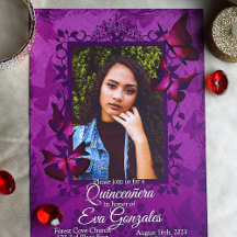 Invitación a Quinceanera de mariposa rosa morada