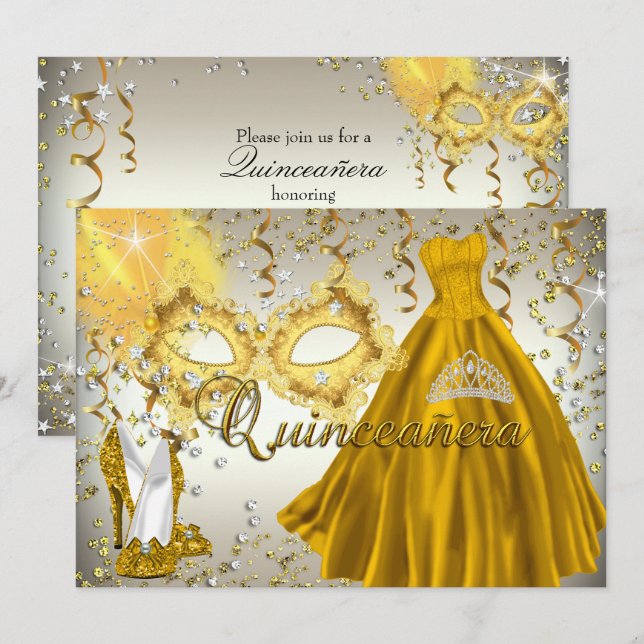 Invitación a Quinceanera de mascarada de plata de  (Anverso / Reverso)
