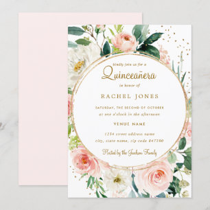 Invitación a Quinceanera de oro con geométrica flo