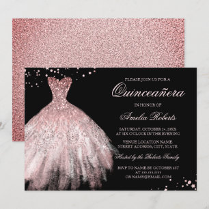 Invitación a Quinceañera de oro Rosa de vestir
