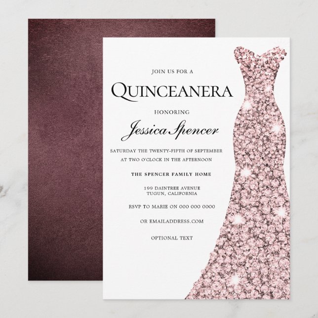 Invitación a Quinceanera de Oro y Terciopelo de Bo (Anverso / Reverso)