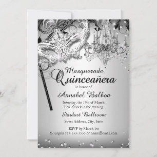 Invitación a Quinceanera de plata de mascarada de 