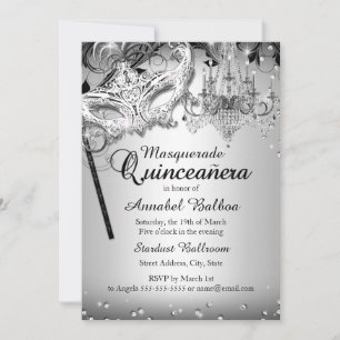 Invitación a Quinceanera de plata de mascarada de 