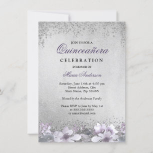 Invitación a Quinceanera de plata morada