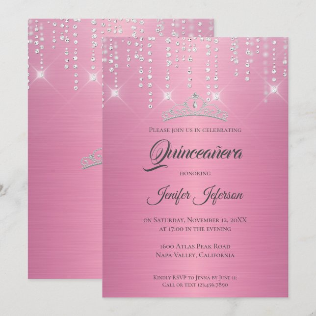 Invitación a Quinceanera de purpurina con goteo de (Anverso / Reverso)
