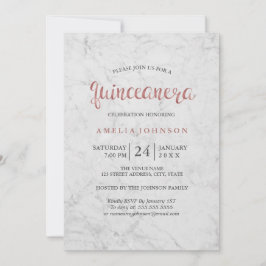 Invitación a Quinceanera de Rosa de oro de Marble