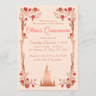 Invitación a Quinceanera de Rosa Gold Fairytale