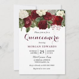 Invitación a Quinceanera de rosas blancas rojas bo