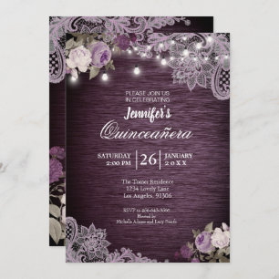 Invitación a Quinceanera de Rústico Morado Floral