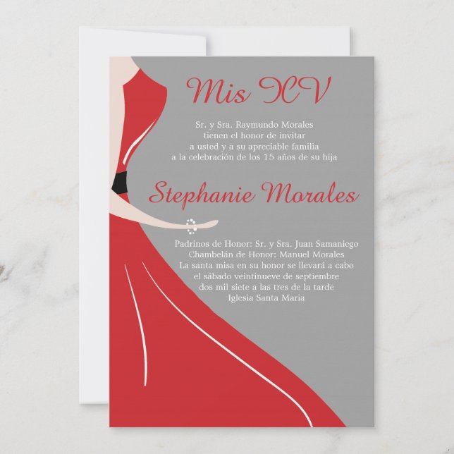 Invitación a Quinceanera de silueta roja (Anverso)