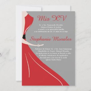 Invitación a Quinceanera de silueta roja