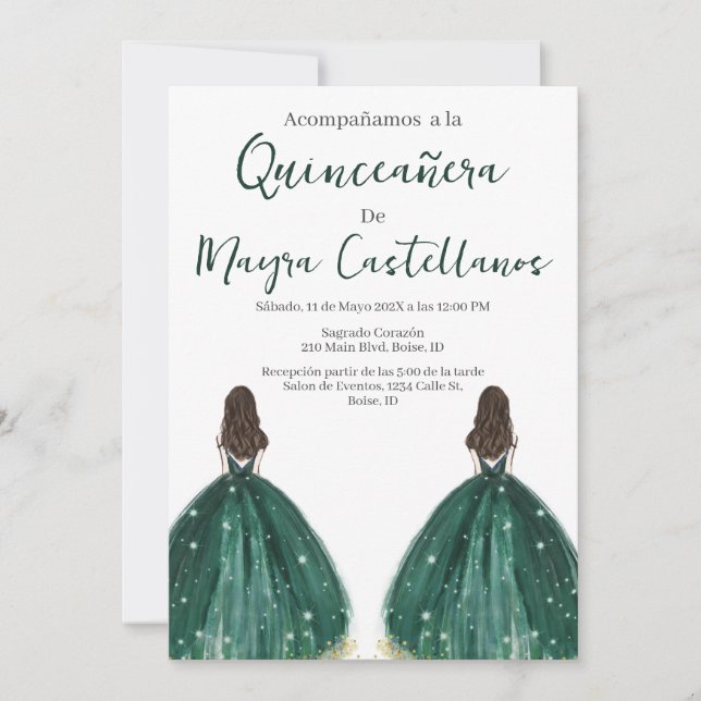 Invitación a Quinceañera de silueta verde doble (Anverso)