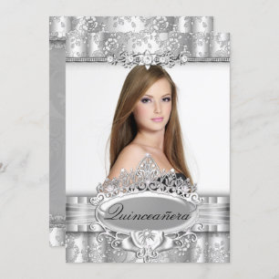Invitación a Quinceanera de Silver Tiara & Floral 