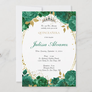 Invitación a Quinceanera de Tiara verde esmeralda