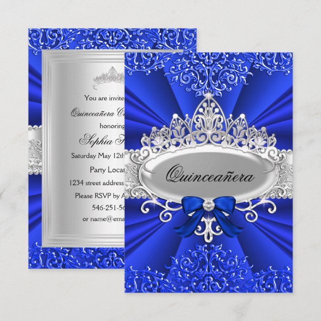 Invitación a Quinceanera de Tiara y Damask (Anverso / Reverso)
