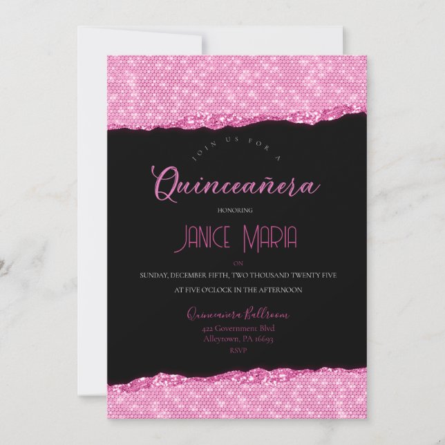 Invitación a Quinceañera del diamante rosa (Anverso)
