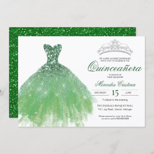 Invitación a Quinceañera del Purpurina Verde Glam 