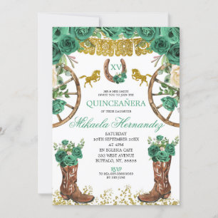 Invitación a Quinceanera del verde esmeralda occid