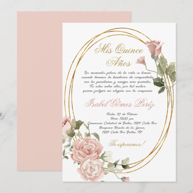 Invitación a Quinceanera en español (Anverso / Reverso)