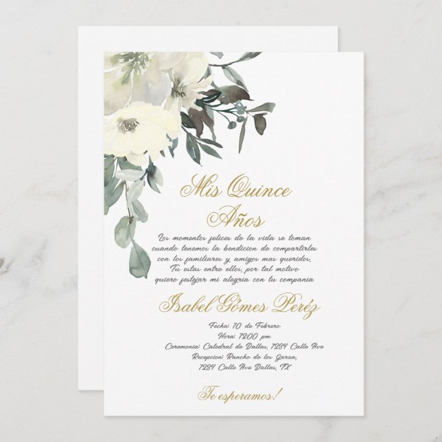 Invitación a Quinceanera en español (Anverso / Reverso)