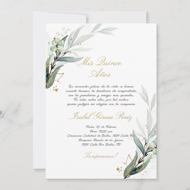 Invitación a Quinceanera en español (Anverso)