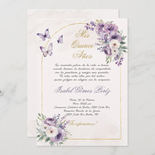 Invitación a Quinceanera en español (Anverso / Reverso)