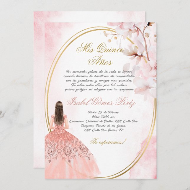 Invitación a Quinceanera en español (Anverso / Reverso)