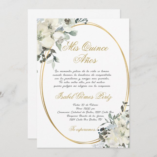 Invitación a Quinceanera en español (Anverso / Reverso)