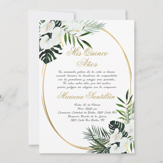 Invitación a Quinceanera en español (Anverso)